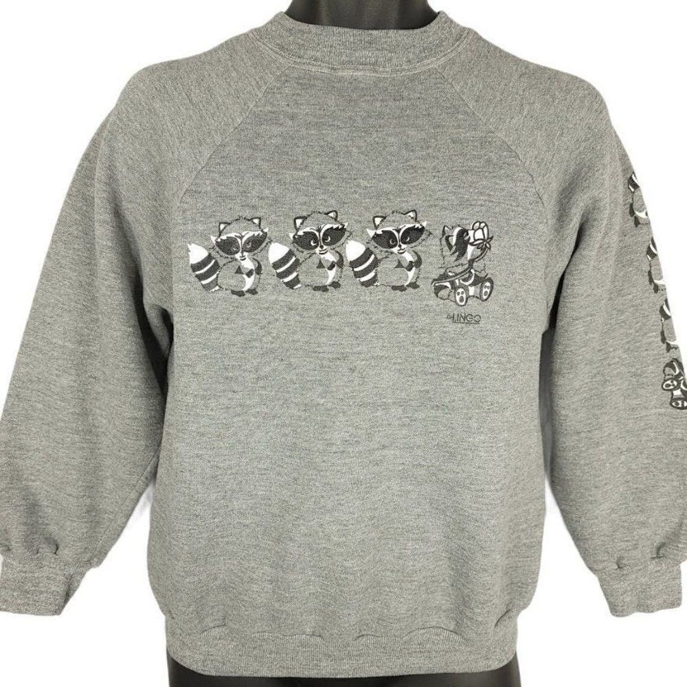 Raccoon Sweatshirt Vintage 80s Trash Panda Bandit Made In Usa Mens Size Small
